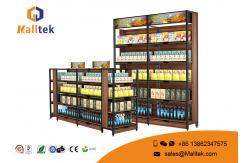 China Supermarket Flat Back Wood Display Rack Elegant Galvanized Chrome Plated supplier
