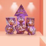 Orange Flowing Sand Purple Crystal Resin Polyhedral Dice Multi  Noodle Tablet Game Dice Set for sale