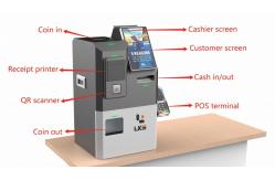 China 10.1 inch Dual Screen Self Check Out Kiosk Cash Coin Handling Machine supplier