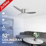 52 Flush Mount 3 ABS Blades Dimmable LED Ceiling Fan With Led Light for sale