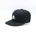 100% Cotton Flat Visor Snapback Hats Rubber Patch Black Constructed Cap for sale