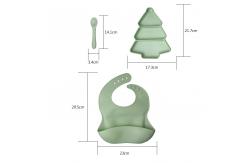 China Baby Silicone Plate And Bib 3 Pcs BPA Free Suction Feeding Set Customized supplier