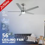 High Speed 5 Blades Ceiling Fan With Light DC Motor Silver Modern for sale