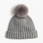 Warm Knitted Womens Winter Hats Pom Pom , Elastic Beanie With Fur Pom Pom for sale