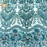 Forest Green 3D Embroidery Lace Fabric African Beaded For Garment for sale