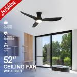 Home Office 52 Inches Flush Mount LED Ceiling Fan with ABS Blades and 3 Color Lighting for sale