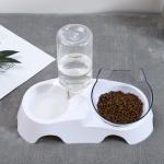 Plastic Dog Pets Double Cat Food Bowls With Automatic Waterer Bottle