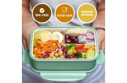 China Custom 1400ml Plastic Bento Box Containers Microwave Safe Green With Spoon Fork supplier