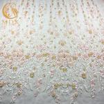 Delicate Pink Sequin Floral Embroidered Mesh Fabric 20％ Polyester 135cm Width