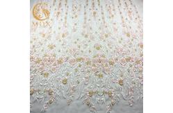 China Delicate Pink Sequin Floral Embroidered Mesh Fabric 20％ Polyester 135cm Width supplier