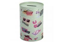 China Cylindrical Sealed Metal Piggy Bank Retro Summer Style Pattern Money Box supplier