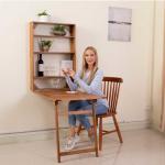 Retro 3-Layer Teak Solid Wood Drop Leaf Folding Multifunctional Wall Table for sale