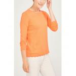 WOMEN'S 54% COTTON/44% MODAL/2% SPANDEX PULLOVER KNITTED STRIPE SWEATER WITH SCALLOP EDGE for sale