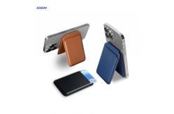 China Customized Real Leather Magsafe Wallet With Adjustable Stand Embossed Logo supplier