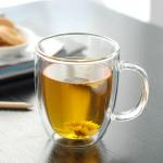 High Borosilicate Double Wall Glass Tumbler , Transparent Tea Cup With Bamboo Lid