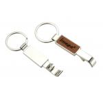 Laserable PU Leather Metal Bottle Opener Keychain Rectangle With Keyring for sale