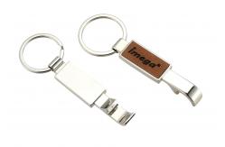 China Laserable PU Leather Metal Bottle Opener Keychain Rectangle With Keyring supplier