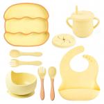 Yellow Food Grade Silicone Bib And Bowl Set Eco BPA Free Silicone Feeding Set for sale