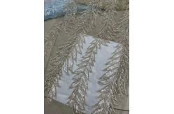 China Blue Shiny Embroidered Leaf Lace Fabric With Beads And Sequins 120CM Width supplier