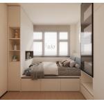 OEM Beige Tatami Storage Bed With Curved Edge Stainless Steel Corner Wardrobe for sale