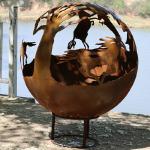 Outdoor 6mm Thick Rusted Steel Fire Pit Balls Sphere Packing Wooden Box for sale