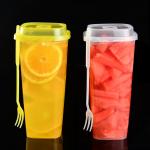 Frosted 32oz Disposable Bubble Tea Cups With Lids Square Hard Plastic Cups for sale
