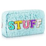 Travel Chenille Letters Plush Preppy Makeup Bag Small Shockproof With Zipper for sale