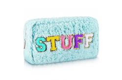 China Travel Chenille Letters Plush Preppy Makeup Bag Small Shockproof With Zipper supplier