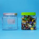 Airtight Square Transparent PET Plastic Jar Plastic Screw Lid Food Candy Cookies for sale