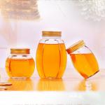 Metal Lid Glass Honey Jar Hexagon Shape Recyclable Food Storage Container
