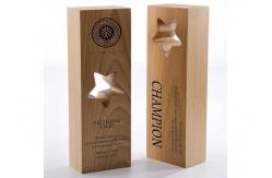 China Wooden Custom Trophy Cup Engraving / Lasing Logo Star Design Awards For Staff supplier