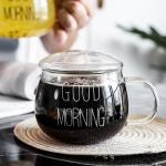 360ml Microwave Safe Glass Coffee Cup Big Belly Drinkware With Handle / Lid