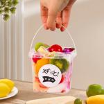 500ml Plastic Bucket For Ice Cream Fruit Salvage Container With Green Lid And Handle for sale