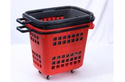 China Customized HDPP Plastic Supermarket Basket With Wheels 45L Capacity supplier