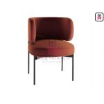 Red Velvet Upholstered Arm Chair With Black Painted Metal Frame for sale