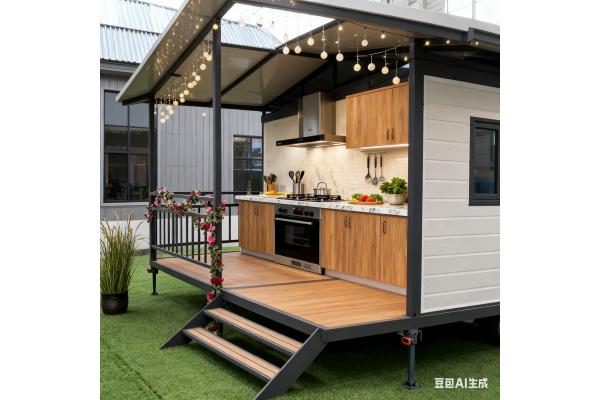 20FT double wing container house with balcony, bending parts 2.0mm steel column