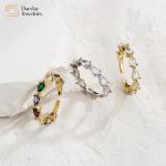 Brass Gold Plated 18k Diamond Rings Crystal Zircon Adjustable Pear Shaped Engagement