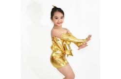 China Metalic Fabric Kids Dance Clothes / Sparkle Dance Costumes With Big Bows supplier