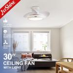 Home Office 30 White Ceiling Fan with Remote Control and LED Lighting Made of Metal for sale
