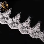 3D Flowers White Clothing Lace Trim Handmade 25cm Width Luxury Lace Trim for sale