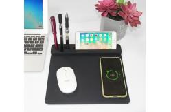 China Multifunctional Wireless Charging Mouse Pad With Pen Holder 5W Leather Foldable supplier
