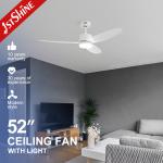White Ceiling Fan With Light Dimmable Quiet High Speed Remote Control for sale