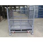 1000Kg White Foldable Wire Mesh Pallet Cage Warehouse Stillages Trolley With Wheels