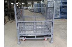 China 1000Kg White Foldable Wire Mesh Pallet Cage Warehouse Stillages Trolley With Wheels supplier
