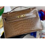 22cm Crocodile Leather Handbags , Tobacco Leather Square Bag for sale