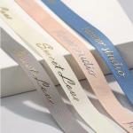 Customized Grey Shiny 3D Foil Printing Polyester Grosgrain Ribbon for Gift Packaging