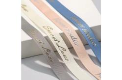 China Customized Grey Shiny 3D Foil Printing Polyester Grosgrain Ribbon for Gift Packaging supplier