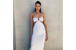 China Halter Strap Backless Low Cut Sexy Summer Midi Dress Polyester 95% Spandex 5% supplier