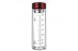 China Portable Double Wall Glass Water Bottle With Strainer / Rubber Seal Durable supplier