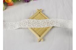 China Chemical Solubility Polyester Lace Trim With Concise Quadrate Flower Design supplier